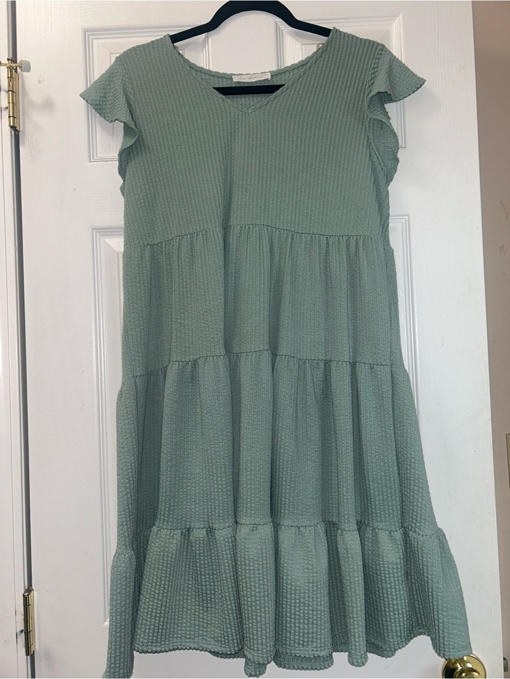 Womens Sage Green Tiered Ruffle Sleeve Dress